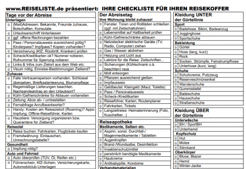 Reiseapotheke Checkliste, PDF Download
